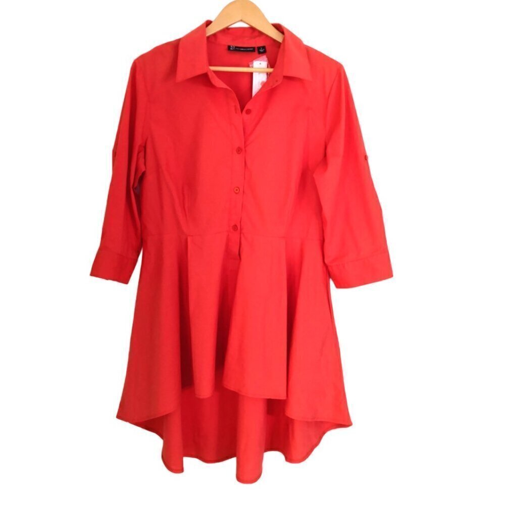 NY&C Poplin High-Low Blouse Coral Red Size L